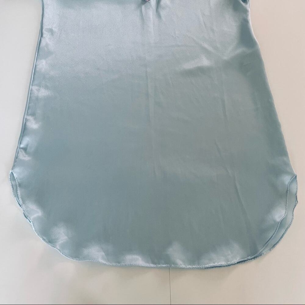 Vintage Nightgown Satin Sheer Lace  Light Blue Satin Slip Dress Silky Lingerie - Picture 8 of 16